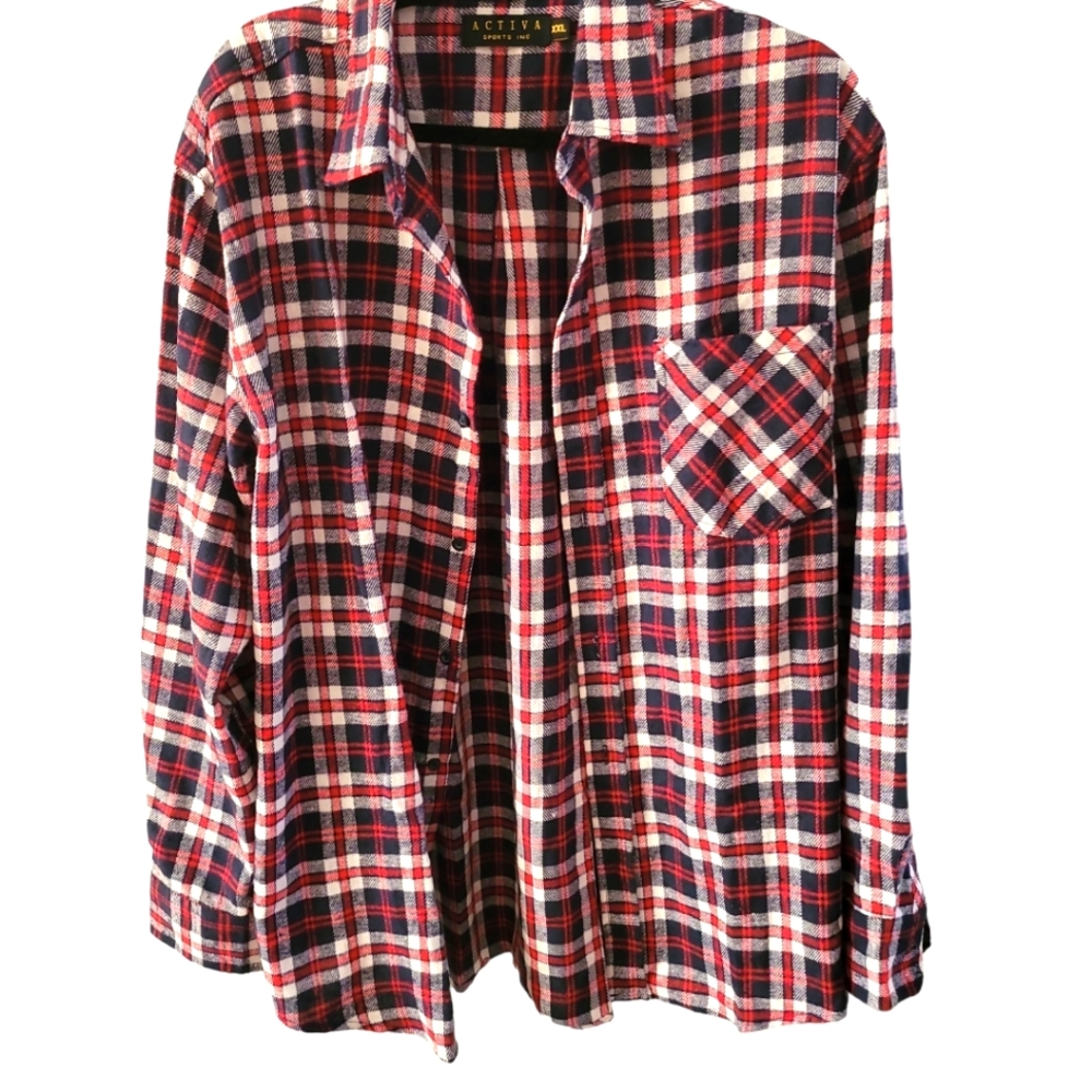 Activa Sports Inc XXL Men's Sports Dark Blue Red Plaid Flannel Long Sleeve